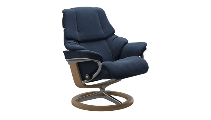Stressless Reno with Cross Base Signature Begonia Dark Blue Fabric